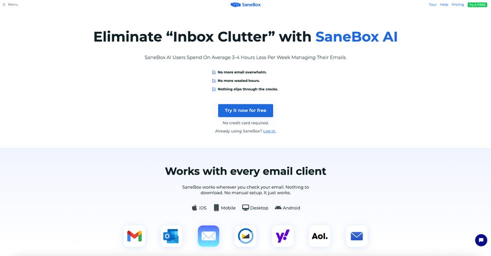 SaneBox AI eliminates inbox clutter for focused email management